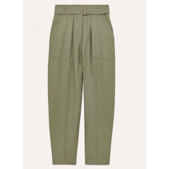 Aritzia Wilfred Le Fou Leonce Belted Pants High rise waist tapered pleated green - Picture 7 of 16